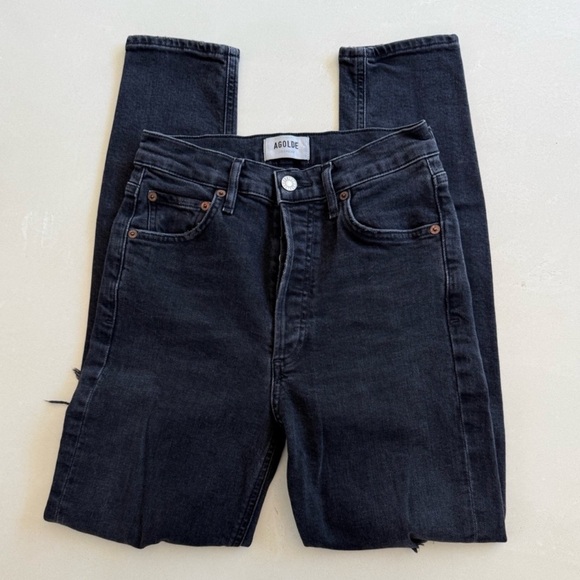 Agolde Nico Black High Rise Distressed Slim Jeans 25 - Picture 1 of 5